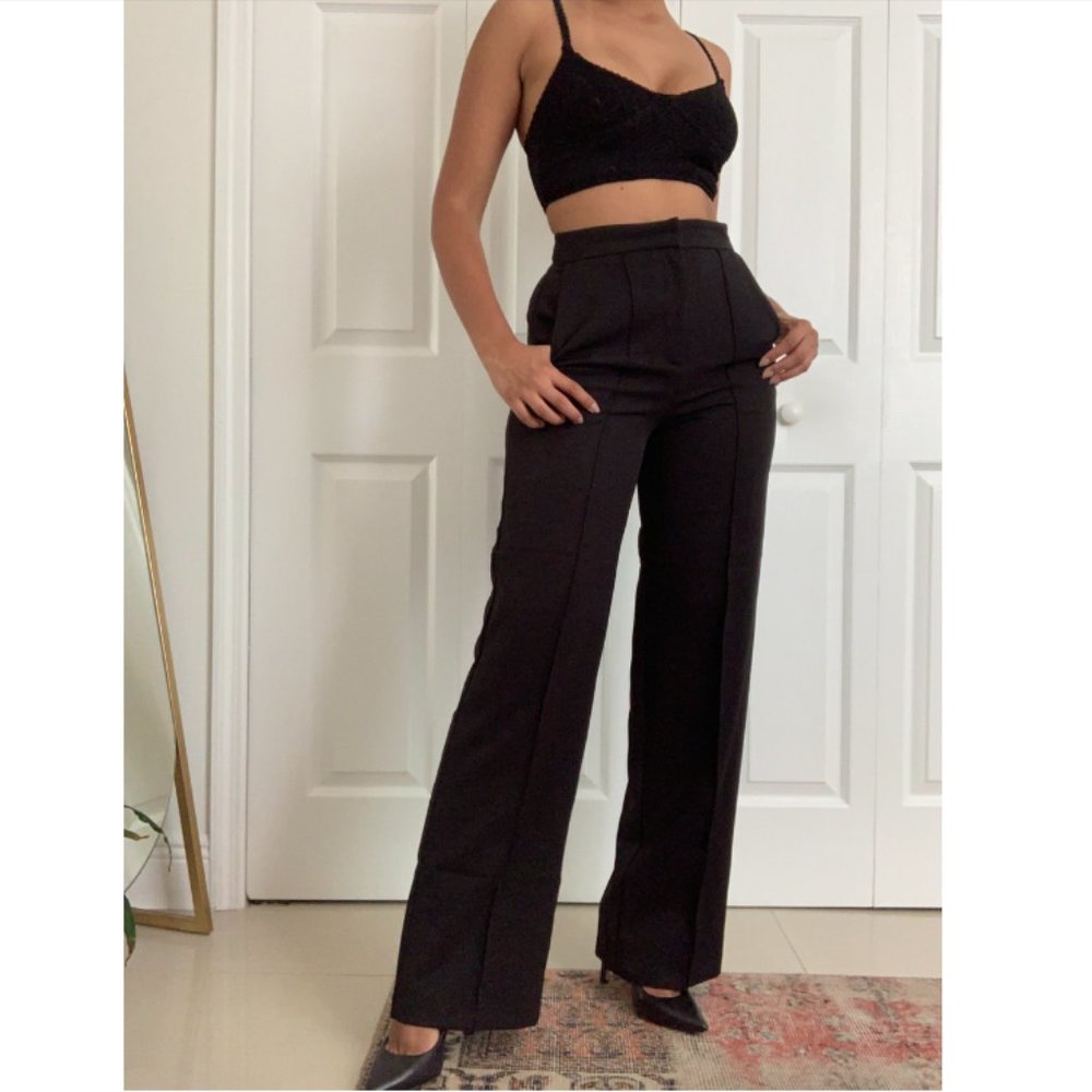 Topshop US 4 black wide leg trousers